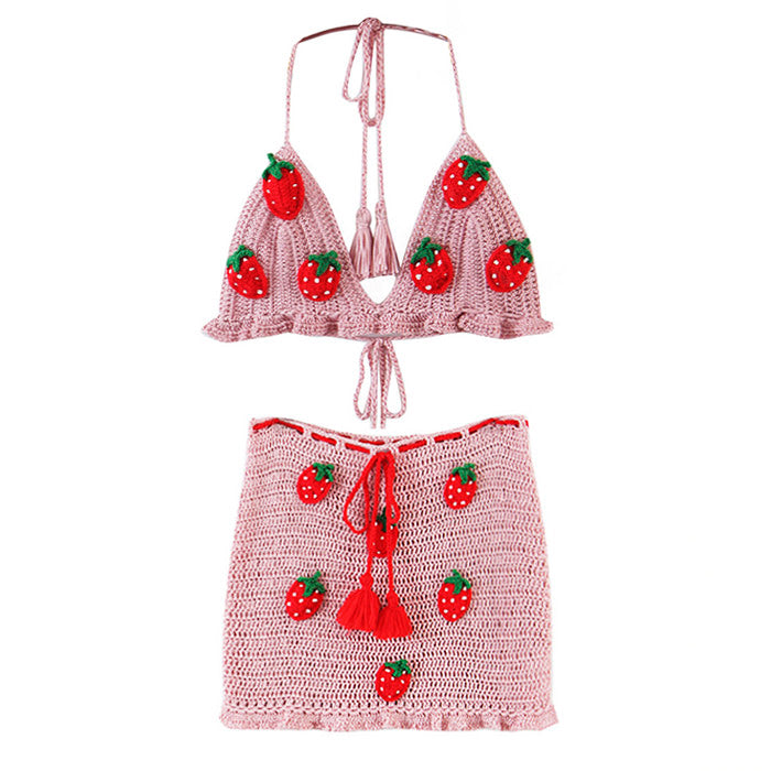 Strawberry Crochet Top & Skirt Co-Ord - Vedlit