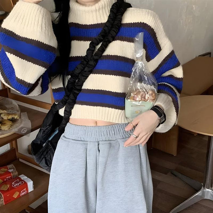 Striped Cropped Sweater - Vedlit