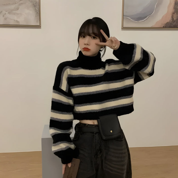 Striped Cropped Sweater - Vedlit