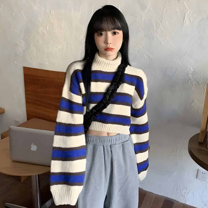 Striped Cropped Sweater - Vedlit
