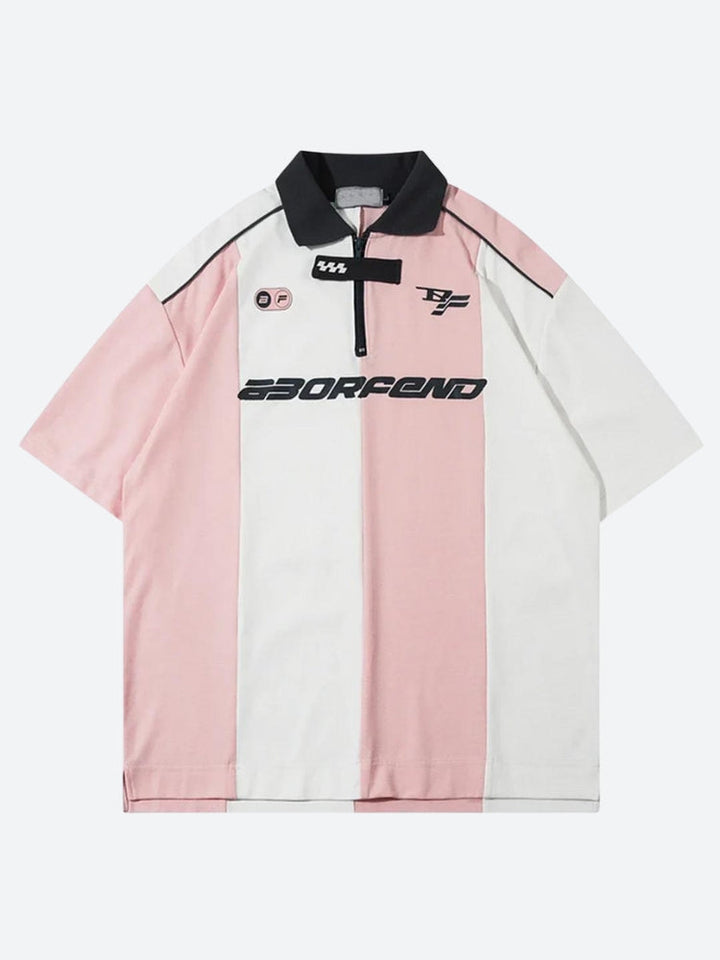 Striped Half Zip-Up Jersey Top - Vedlit