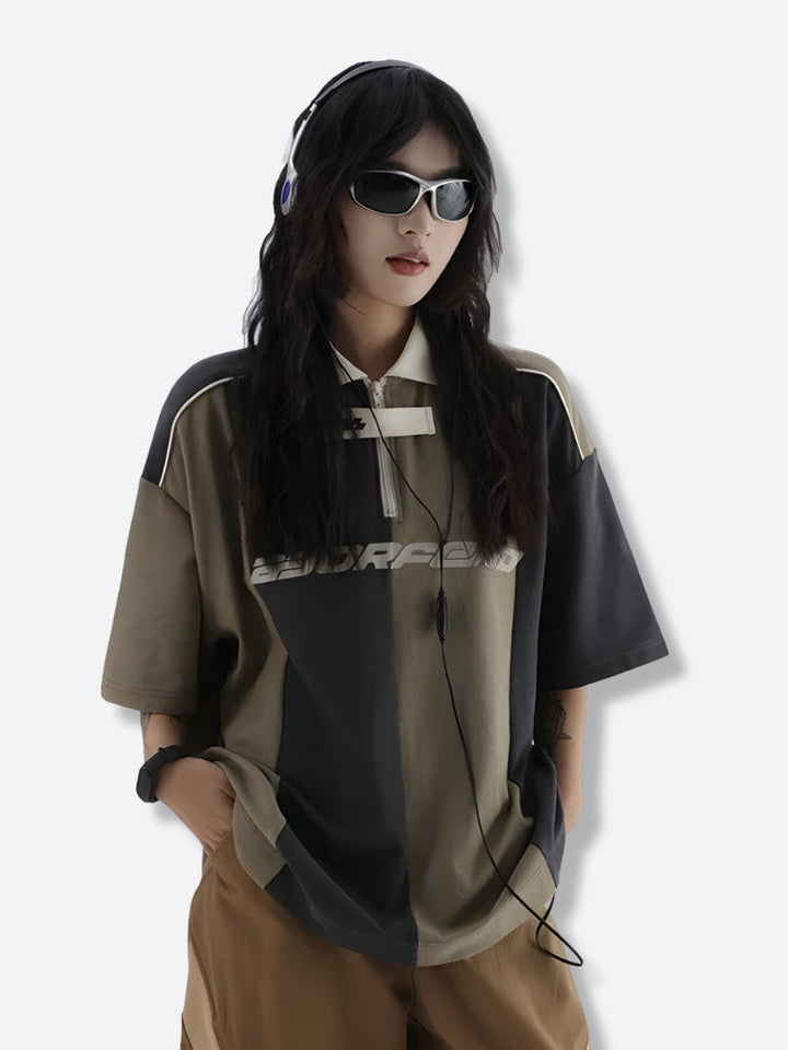 Striped Half Zip-Up Jersey Top - Vedlit