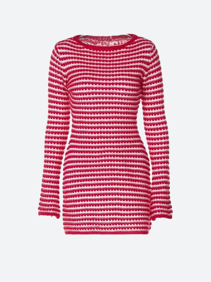 Striped Knitted Mini Dress - Vedlit