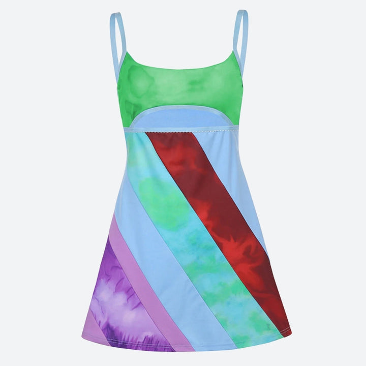 Striped Patch Satin Mini Dress - Vedlit