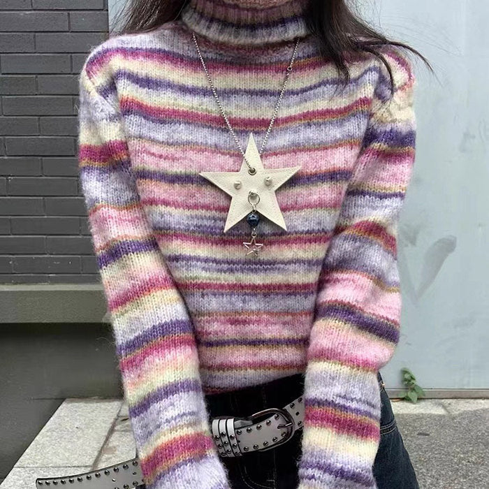 Striped Turtleneck Sweater - Vedlit