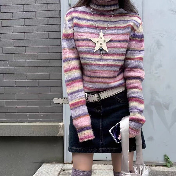 Striped Turtleneck Sweater - Vedlit