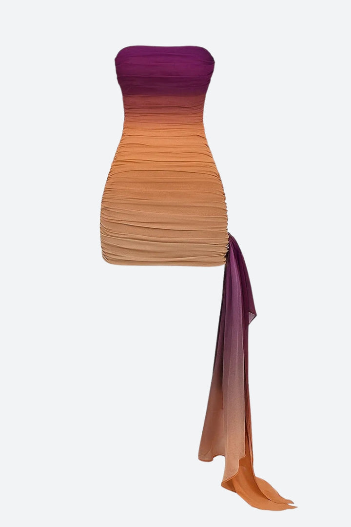 Sunset Ruched Strapless Mini Dress - Vedlit