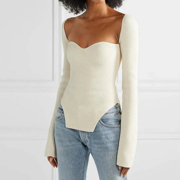 Sweetheart Neckline Knitted Top - Vedlit