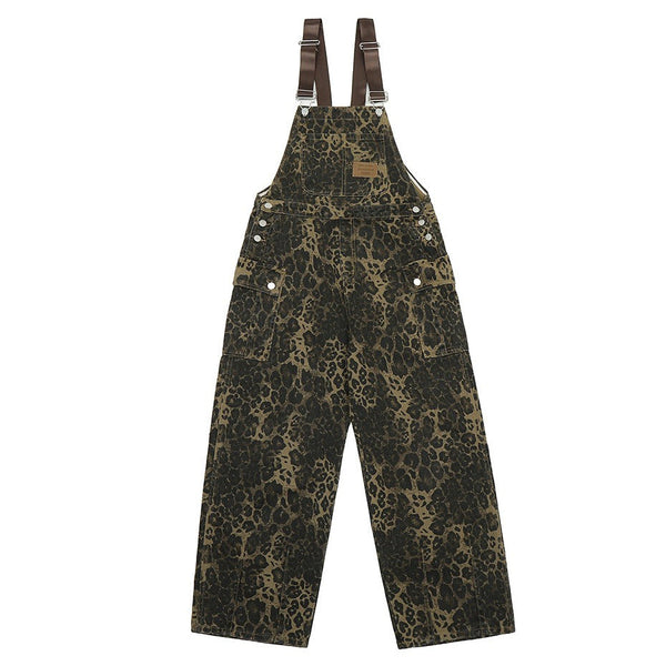 Animal Instincts Leopard Print Denim Overalls - Vedlit