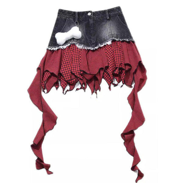 Punk Rock Layered Patchwork Skirt - Vedlit