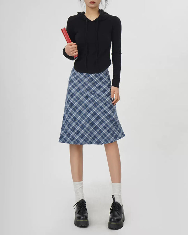 Worry Less Blue Plaid Midi Skirt - Vedlit