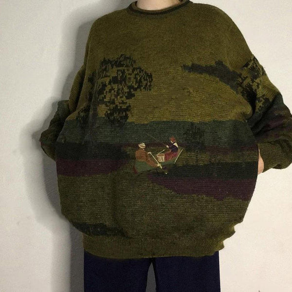 Vintage Aesthetic Fisherman Knit Sweater - Vedlit