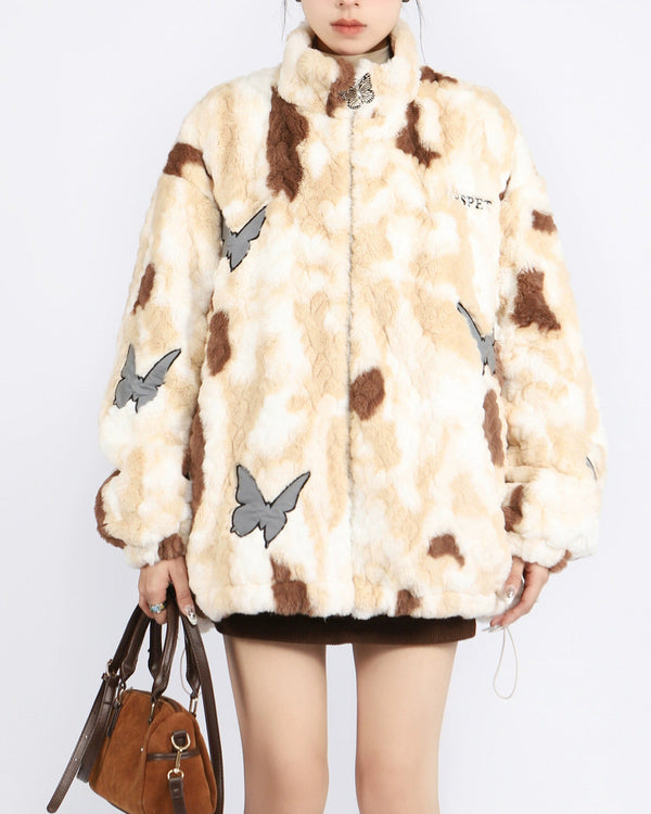 Butterfly Aesthetic Oversized Fur Jacket - Vedlit