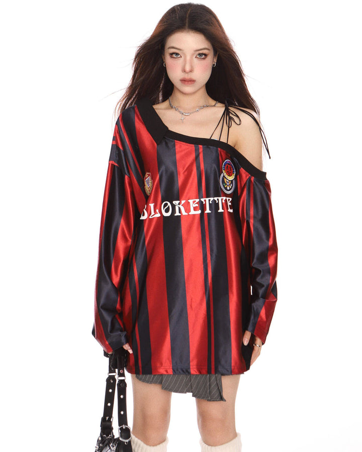 Blokette Striped Off-Shoulder Jersey - Vedlit