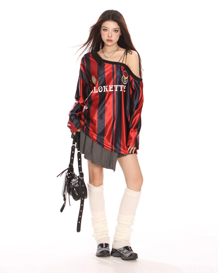 Blokette Striped Off-Shoulder Jersey - Vedlit
