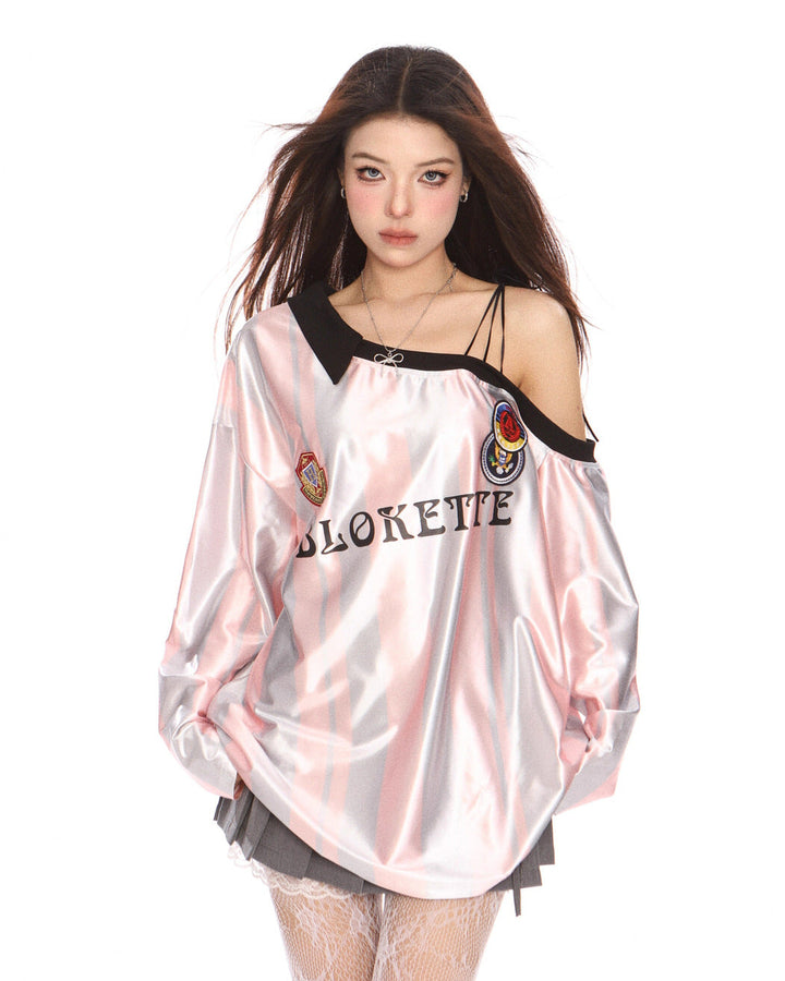Blokette Striped Off-Shoulder Jersey - Vedlit