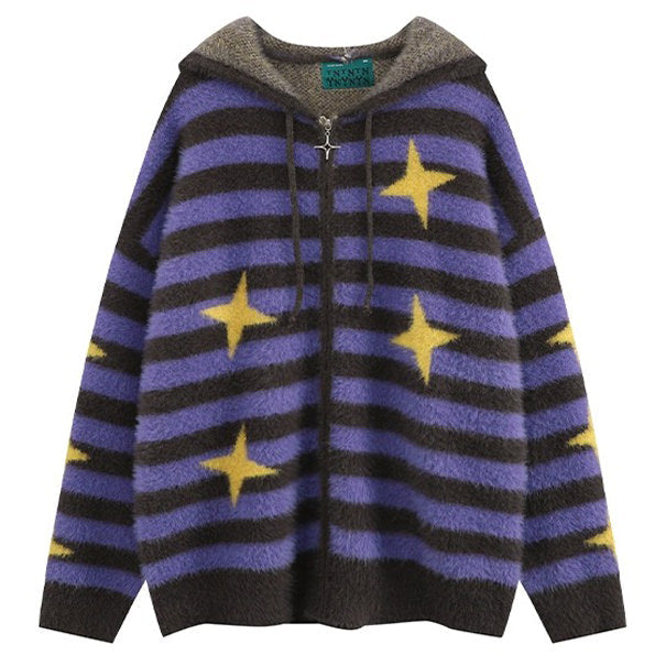 Striped Zip-Up Star Hoodie - Vedlit
