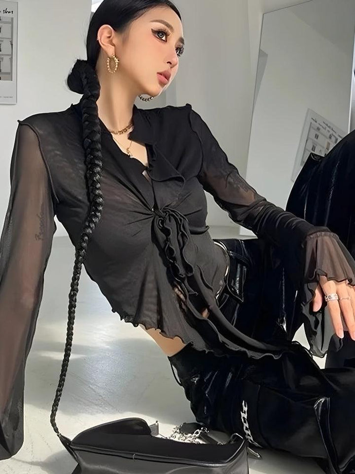 Tie Front Mesh Top - Vedlit