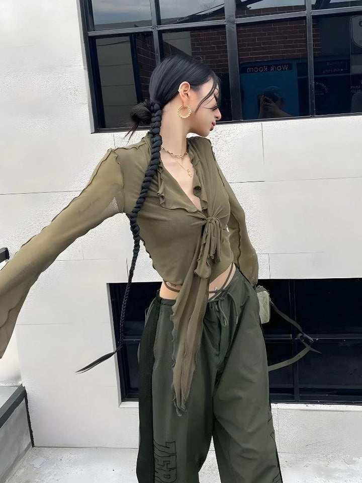 Tie Front Mesh Top - Vedlit