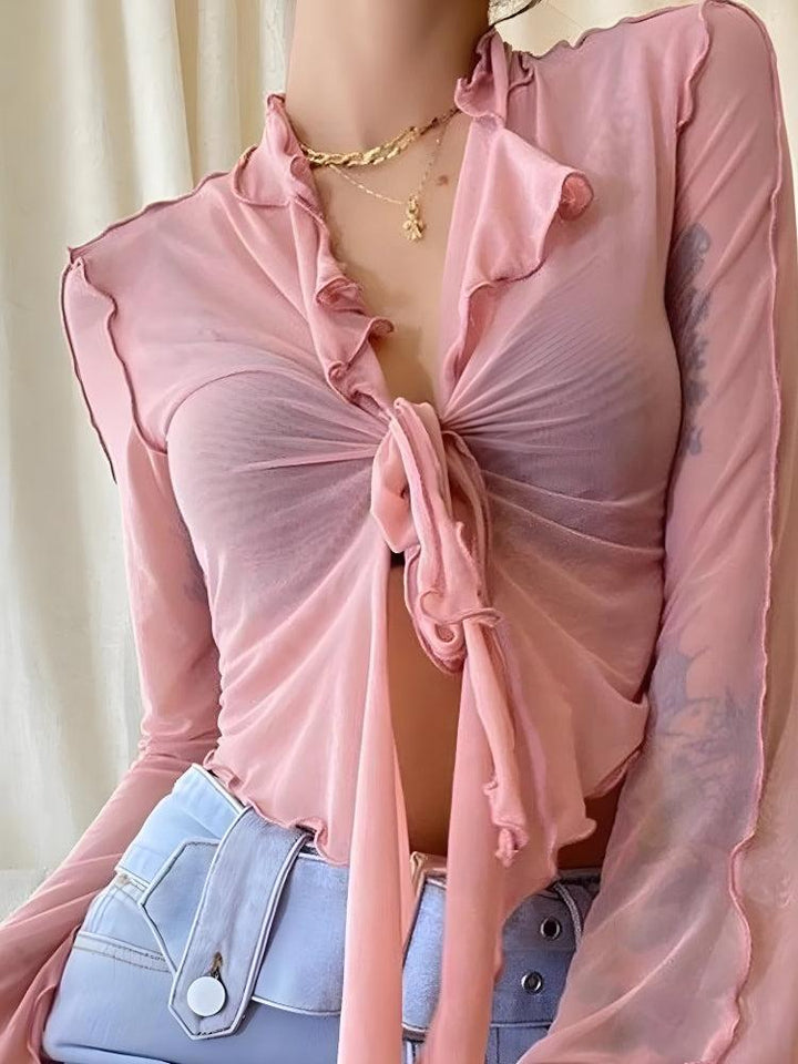 Tie Front Mesh Top - Vedlit