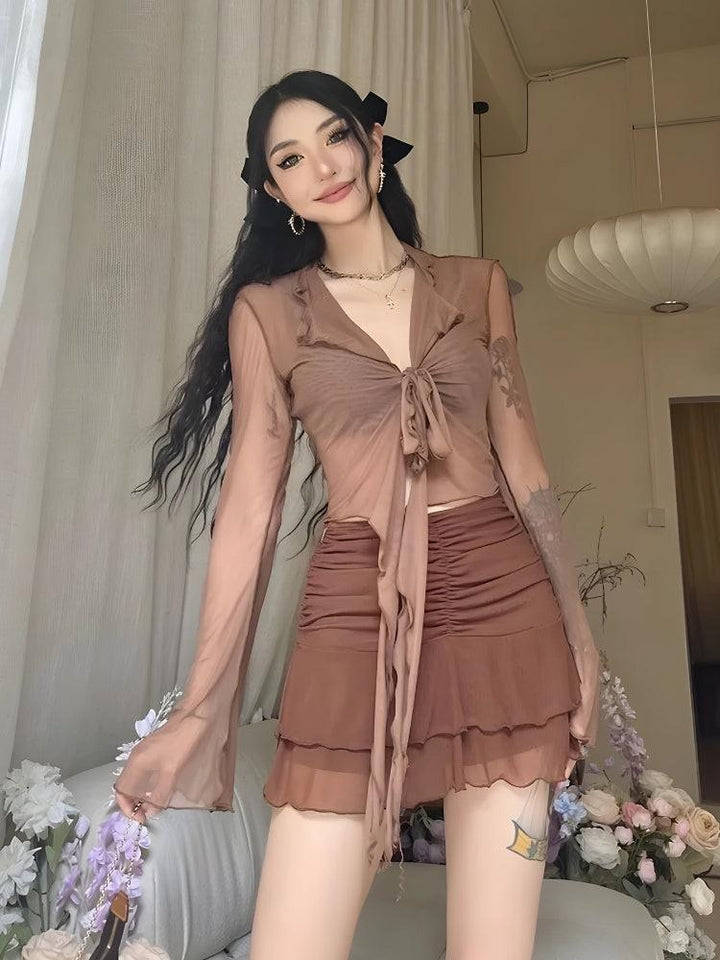 Tie Front Mesh Top - Vedlit