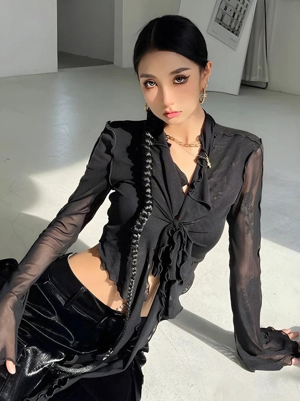 Tie Front Mesh Top - Vedlit