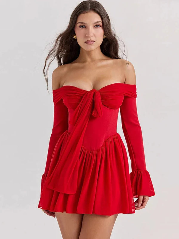 Tie Front Strapless Corset Mini Dress - Vedlit