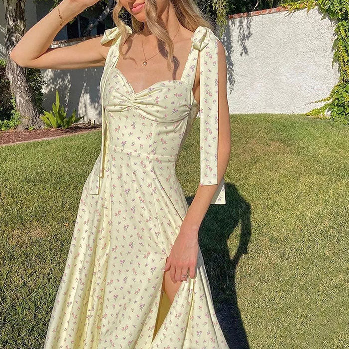 Tie Strap Cottagecore Midi Dress - Vedlit