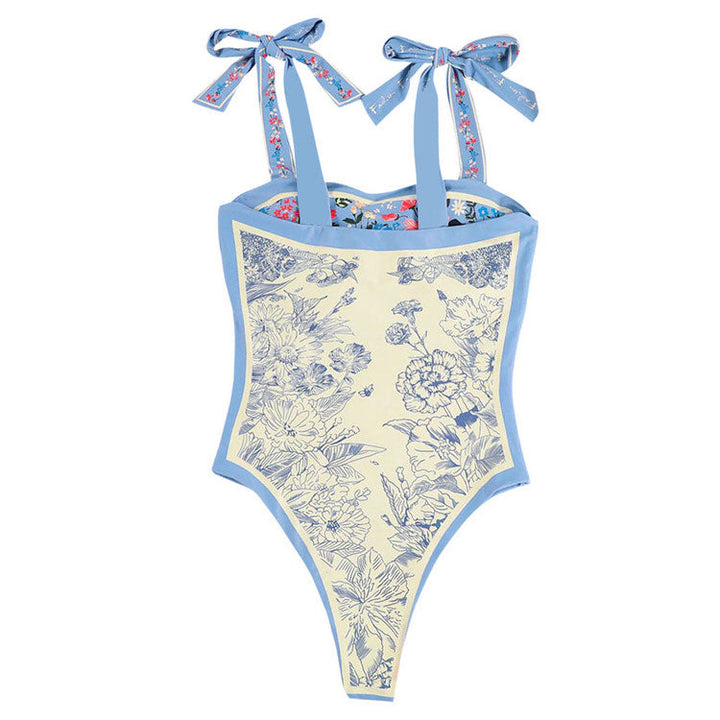 Tie Strap Reversible Blue Swimsuit - Vedlit