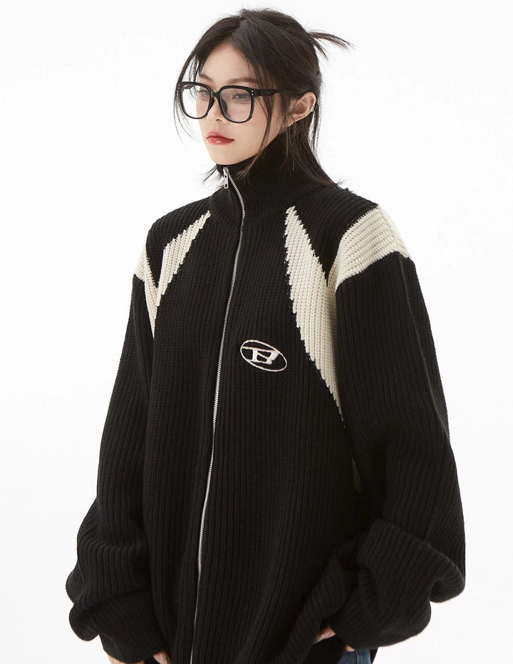 Turtleneck Zip-Up Loose Cardigan - Vedlit