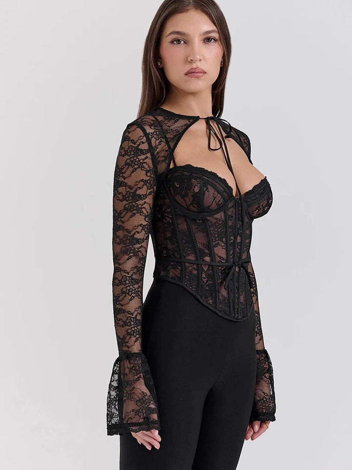 Two Piece Lace Corset Bolero Top - Vedlit