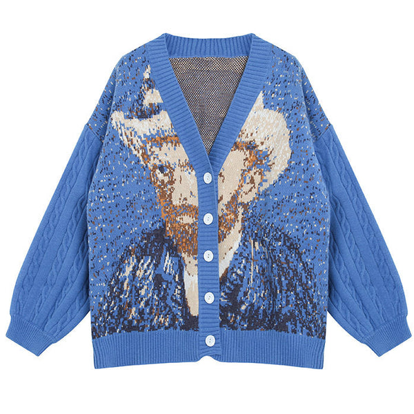 Van Gogh Self-Portrait Knit Cardigan - Vedlit