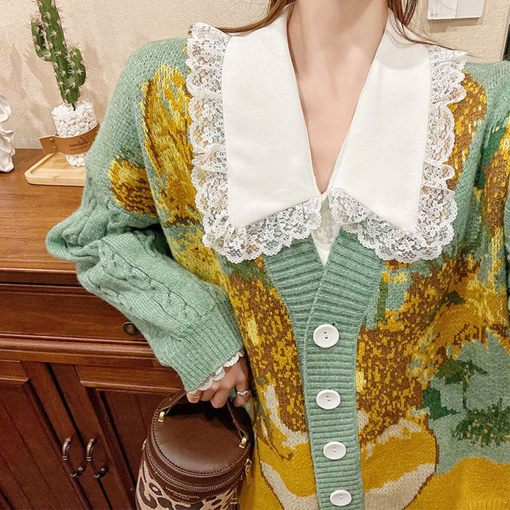 Van Gogh Sunflowers Knit Cardigan - Vedlit