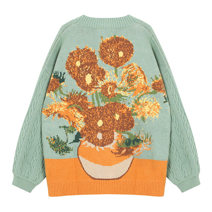 Van Gogh Sunflowers Knit Cardigan - Vedlit