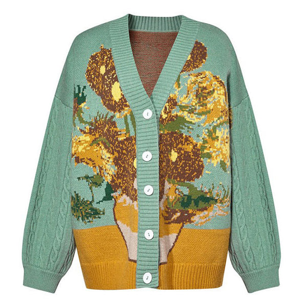 Van Gogh Sunflowers Knit Cardigan - Vedlit