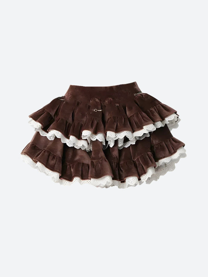 Velvet Ruffle Layered Mini Skirt - Vedlit