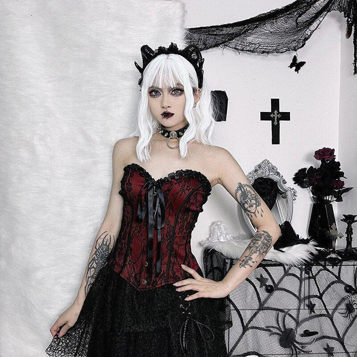 Victorian Goth Ribbon Detailed Corset Top - Vedlit