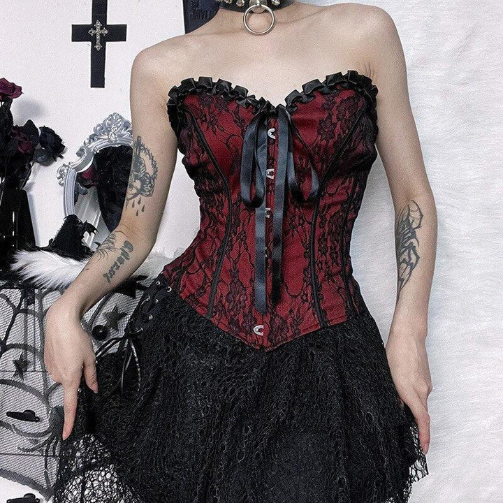 Victorian Goth Ribbon Detailed Corset Top - Vedlit