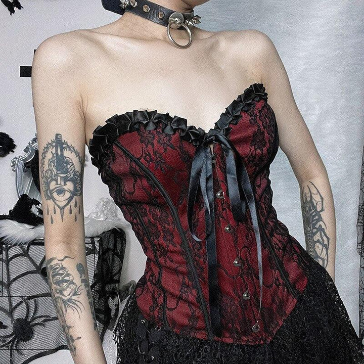 Victorian Goth Ribbon Detailed Corset Top - Vedlit