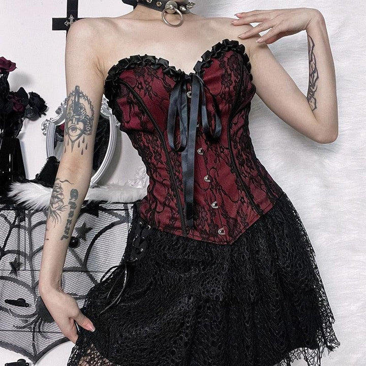 Victorian Goth Ribbon Detailed Corset Top - Vedlit