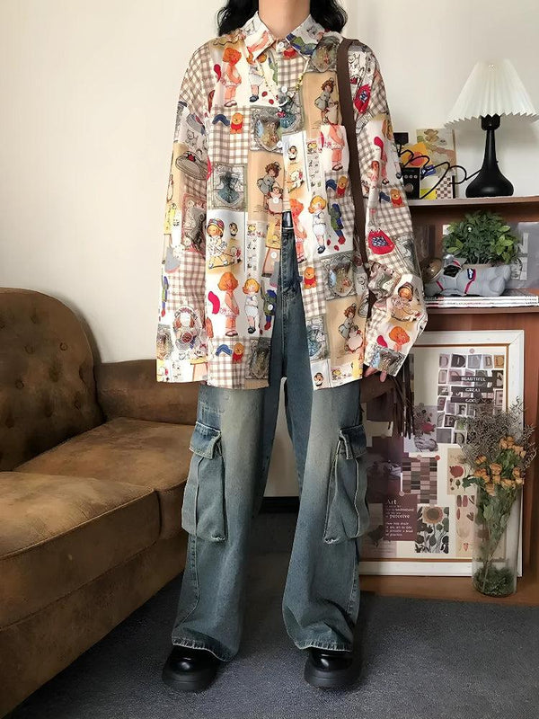 Vintage Cartoon Oversized Shirt - Vedlit