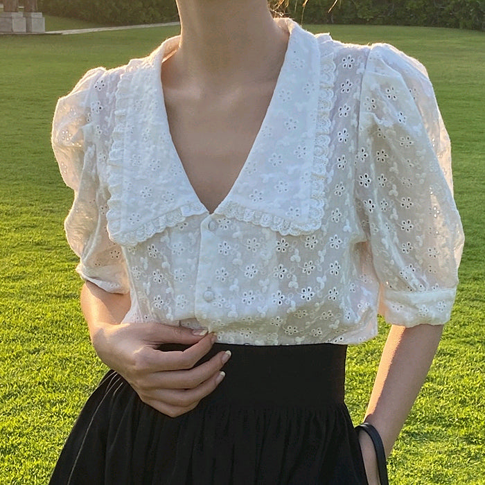 Vintage Collar Lace Shirt - Vedlit