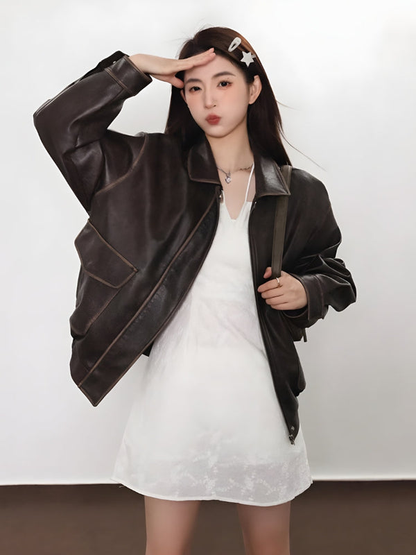 Vintage Faux Leather Jacket - Vedlit