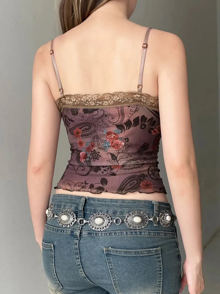 Vintage Floral Lace Trim Top - Vedlit
