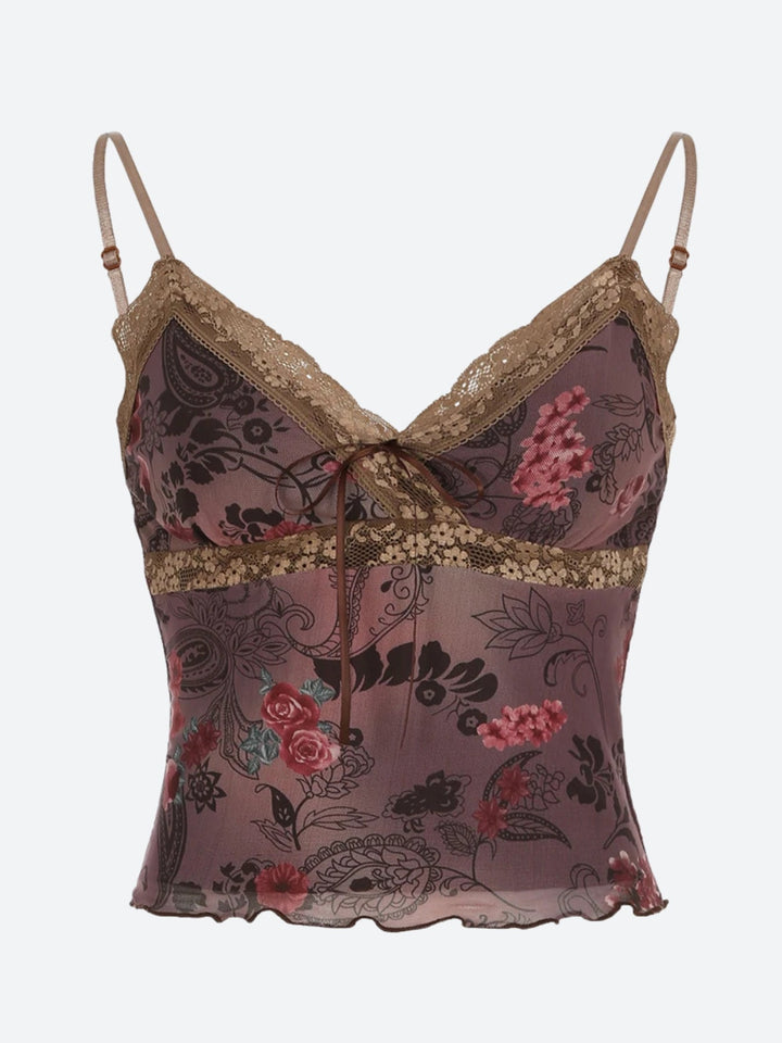 Vintage Floral Lace Trim Top - Vedlit