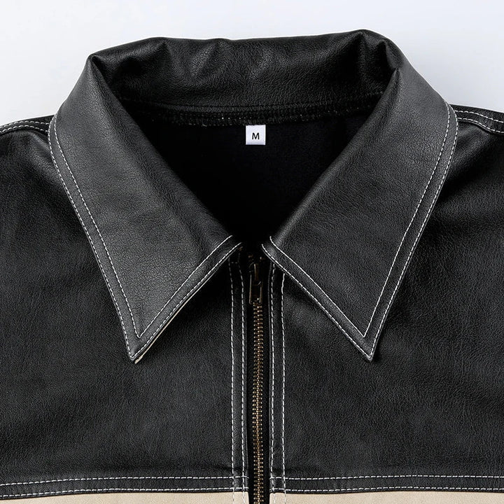 Vintage Grunge Biker Zip-Up Faux Leather Jacket - Vedlit