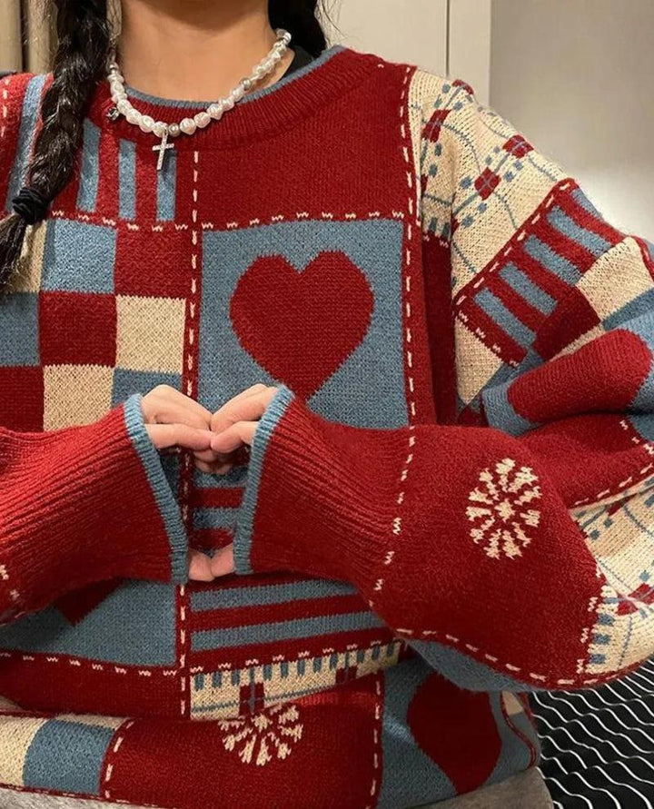 Vintage Heart Pattern Sweater - Vedlit