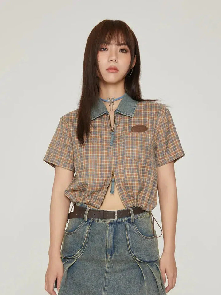 Vintage Plaid Crop Shirt - Vedlit