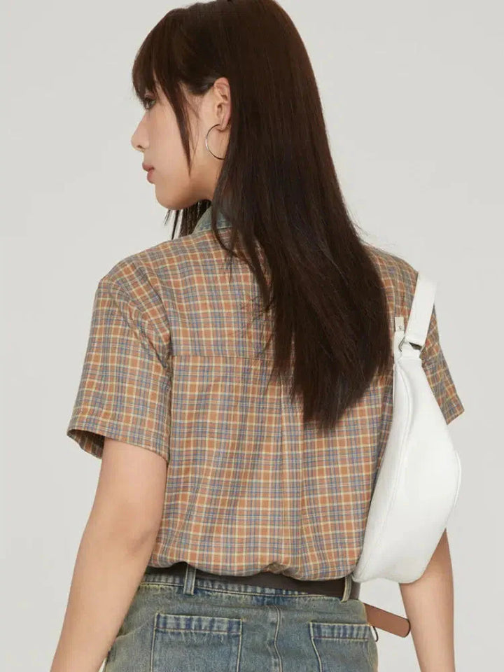 Vintage Plaid Crop Shirt - Vedlit