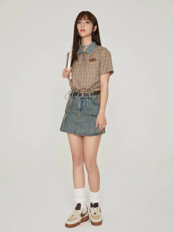 Vintage Plaid Crop Shirt - Vedlit